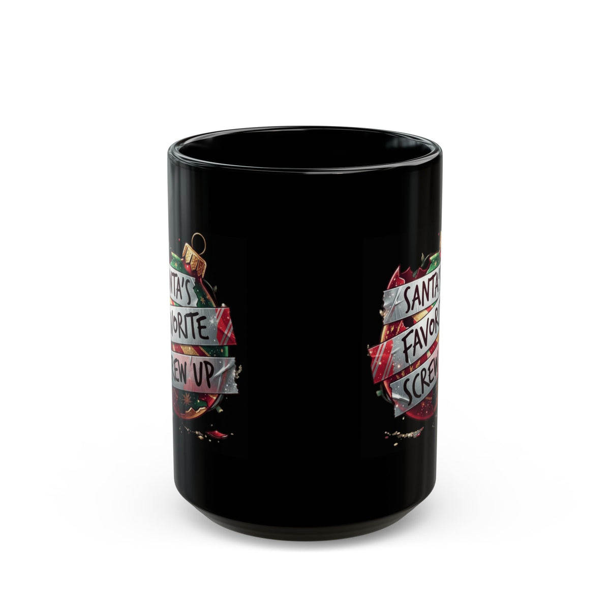 "Santa's Favorite Screw Up" Black Ceramic Mug — Graphic