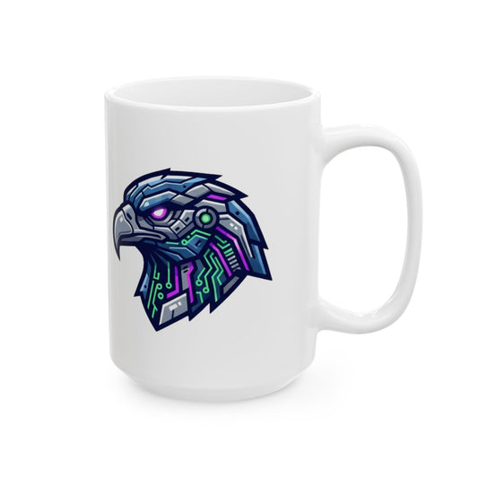 "Cyber Falcon" White Ceramic Mug — Graphic
