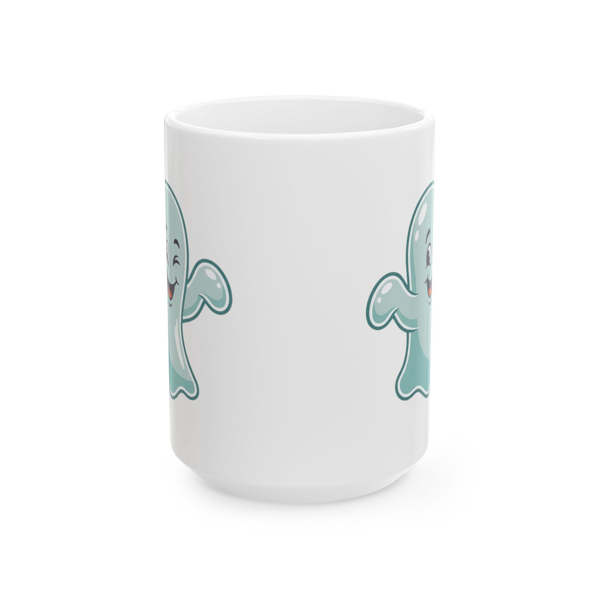 "Ghost Flakes" White Ceramic Mug — Graphic