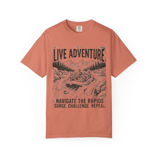 Color: Terracotta | Live Adventure - Rafting Unisex Garment-Dyed Tee