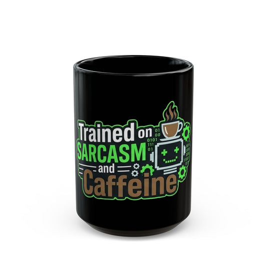 "Trained on Sarcasm" Black Ceramic Mug
