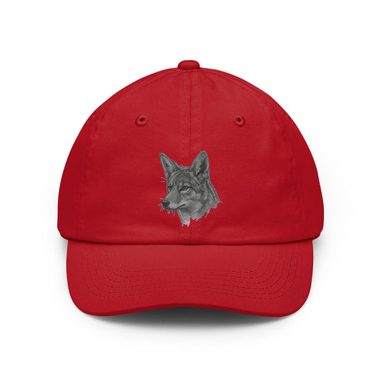 Color: Red | Pencil Sketch Art Coyote Dad Hat — Graphic