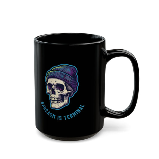 "Cancer Sucks But My Sarcasm Is Terminal" Black Ceramic Mug — Graphic