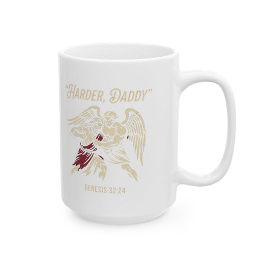 "Good Book Series Man vs Angel" White Ceramic Mug — Graphic