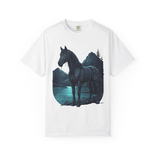 Color: White | Kelpie (Scottish Folklore) Unisex Garment-Dyed Tee