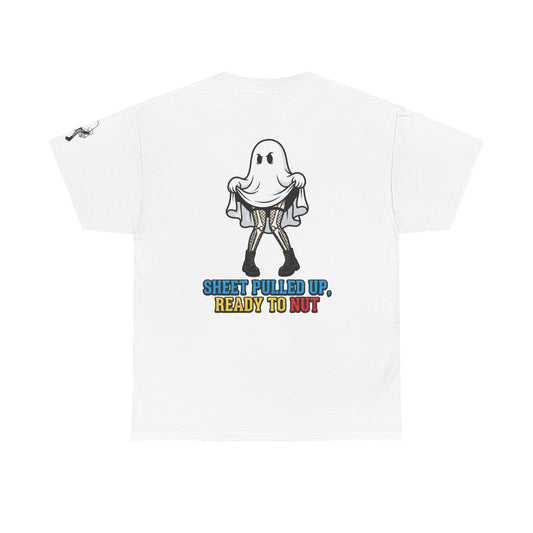 Color: White | Sheet Pulled Up Ready to Nut Premium Graphic Tee