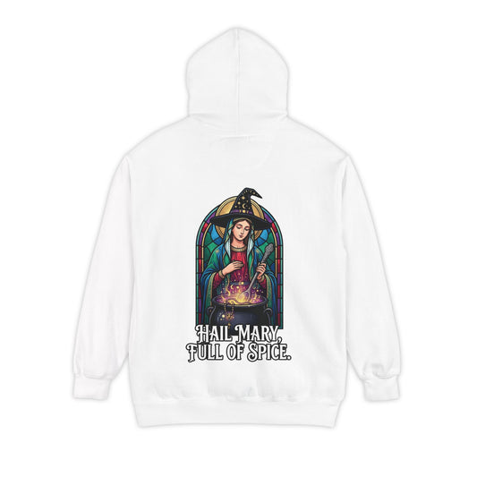 Color: White | Hail Mary Full of Spice Garment-Dyed Hoodie