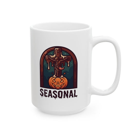 "Seasonal Transubstantiation" White Ceramic Mug — Graphic