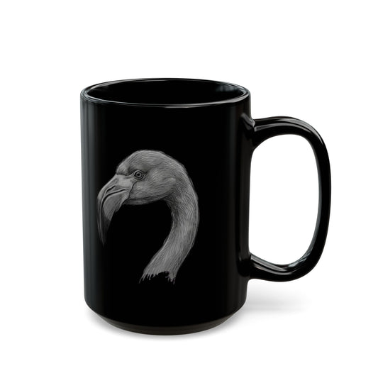 "Pencil Sketch Art Flamingo" Black Ceramic Mug — Graphic