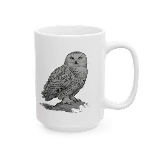 "Pencil Sketch Art Owl" White Ceramic Mug