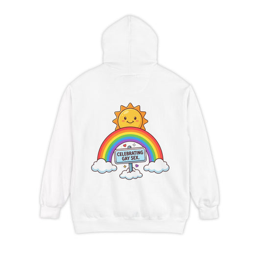 Color: White | Celebrating Gay Sex Garment-Dyed Hoodie
