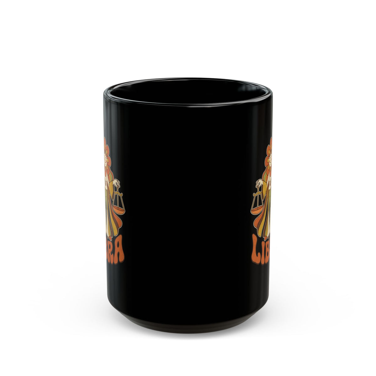 "Retro Mascot Groovy Libra" Black Ceramic Mug