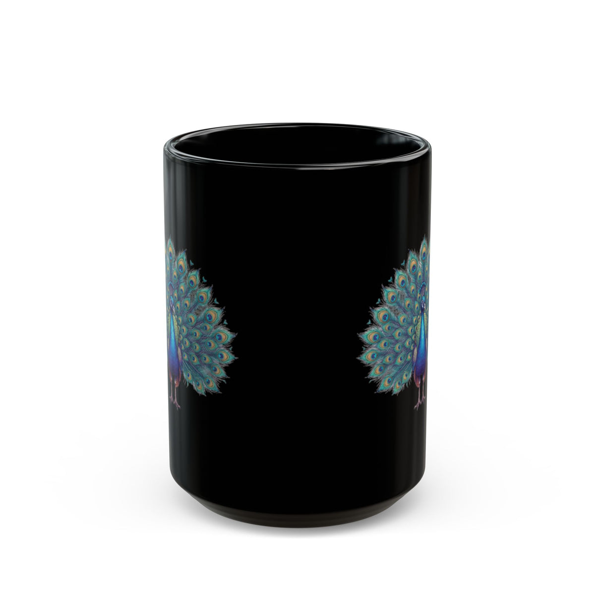 "Hippy Peacock" Black Ceramic Mug