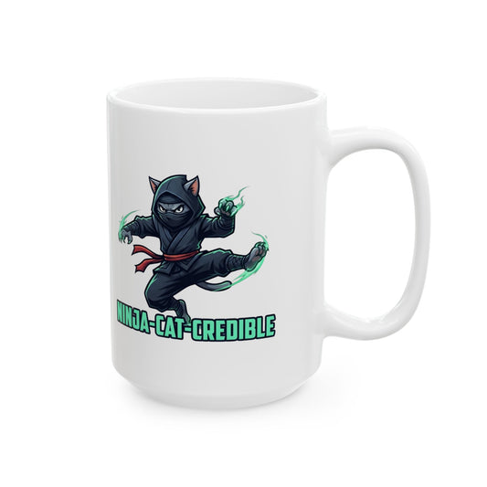 "Ninja Cat Credible" White Ceramic Mug