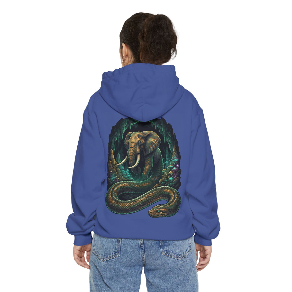 Color: Flo Blue | Grootslang (South African Mythology) Garment-Dyed Hoodie