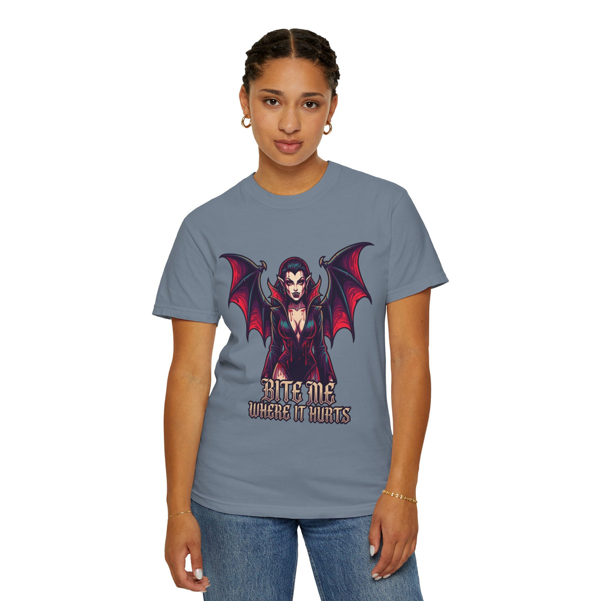 Color: Blue Jean | Bite Me Where It Hurts Unisex Garment-Dyed Tee