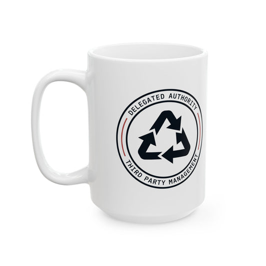 "Managed Entirely By Third Parties" White Ceramic Mug — Graphic
