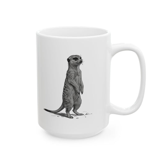 "Pencil Sketch Art Meerkat" White Ceramic Mug