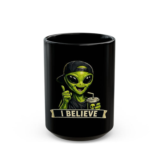 "I Believe" Black Ceramic Mug — Graphic