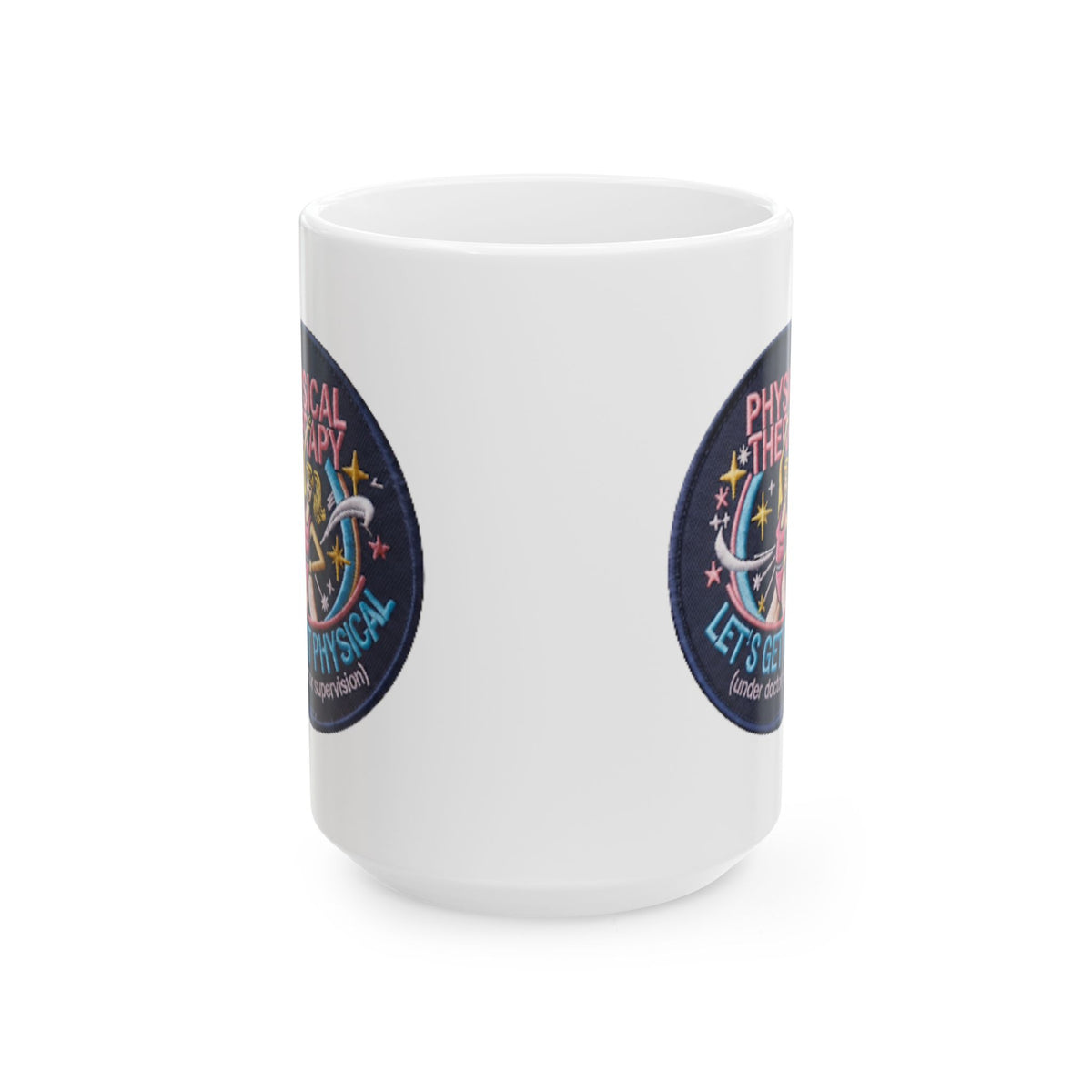 "Let's Get Physical" White Ceramic Mug — Graphic