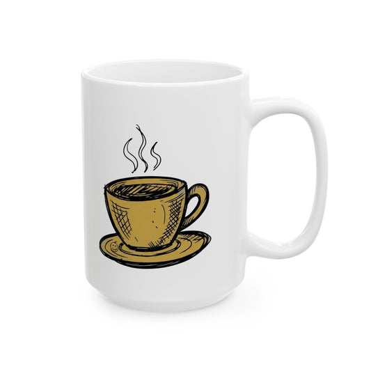 "Happy Coffee" White Ceramic Mug — Graphic