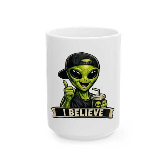 "I Believe" White Ceramic Mug — Graphic