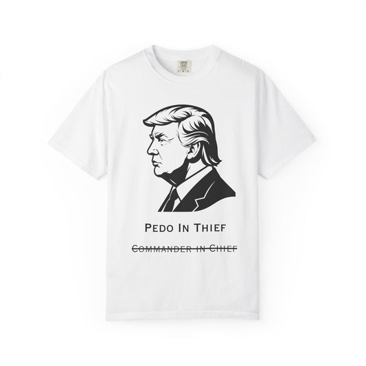 Color: White | Pedo in Thief | Garment-Dyed Tee — AttitudeShirts