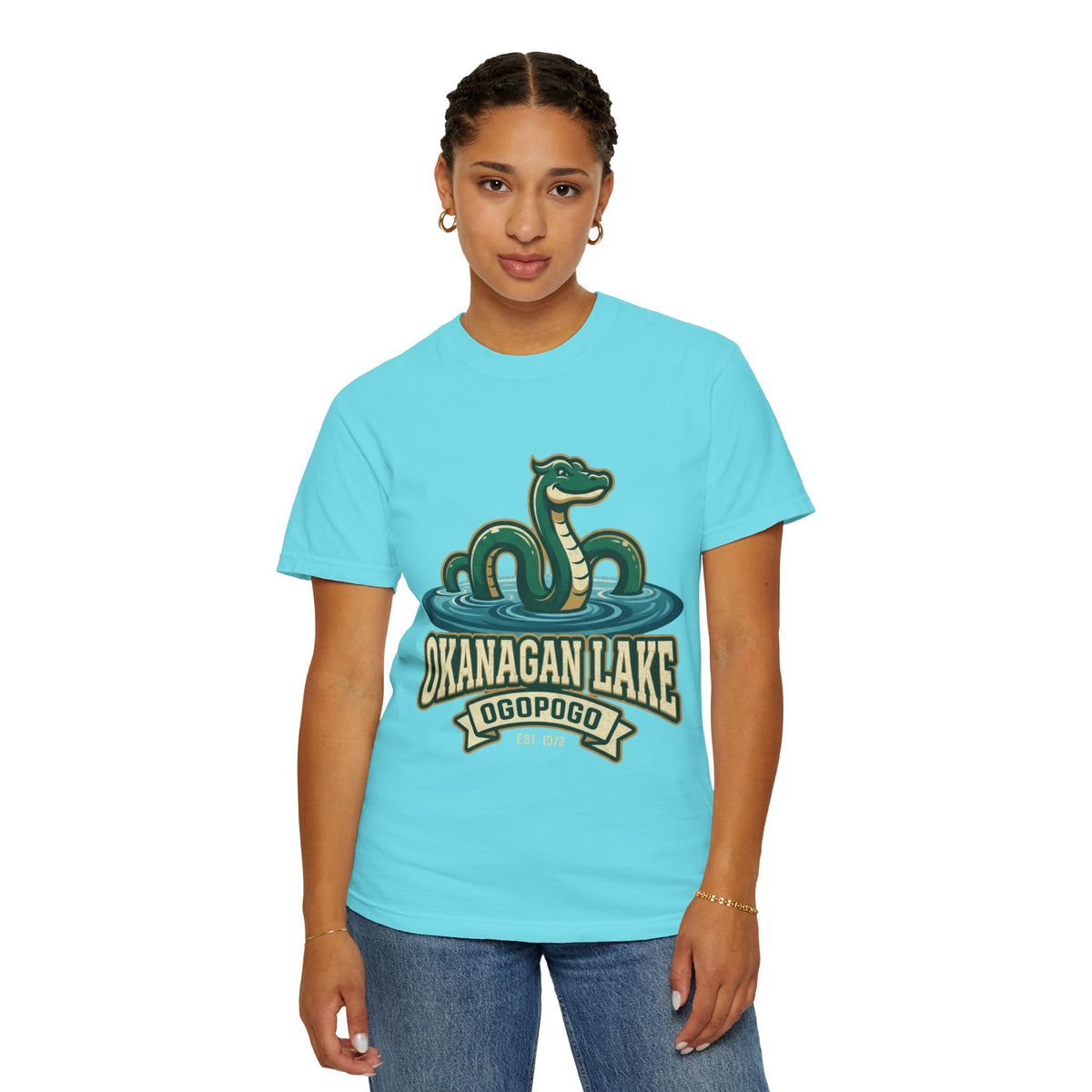 Color: Lagoon Blue | Ogopogo (Canada) Unisex Garment-Dyed Tee