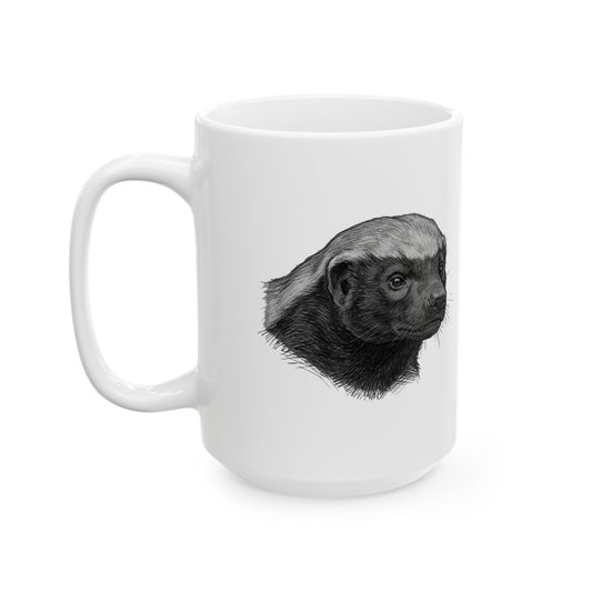 "Pencil Sketch Art Honey Badger" White Ceramic Mug — Graphic
