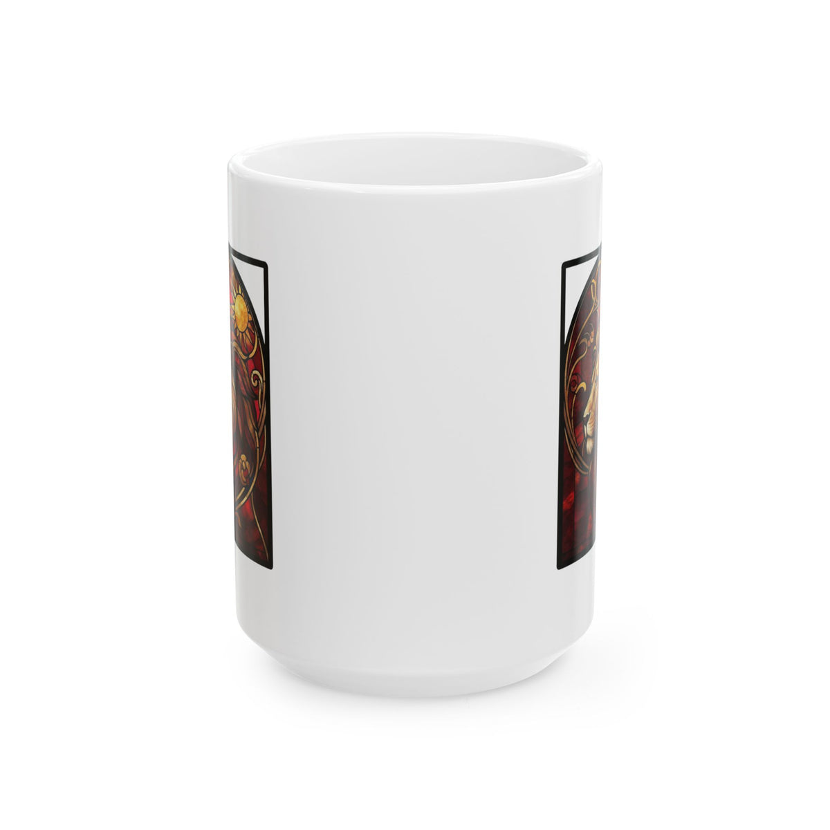 "Stained Glass Sign LEO" White Ceramic Mug — Graphic