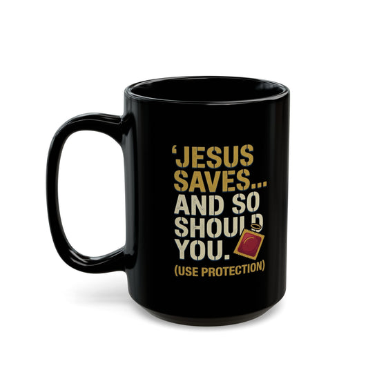 "Good Book Series Jesus Saves and So Should You" Black Ceramic Mug