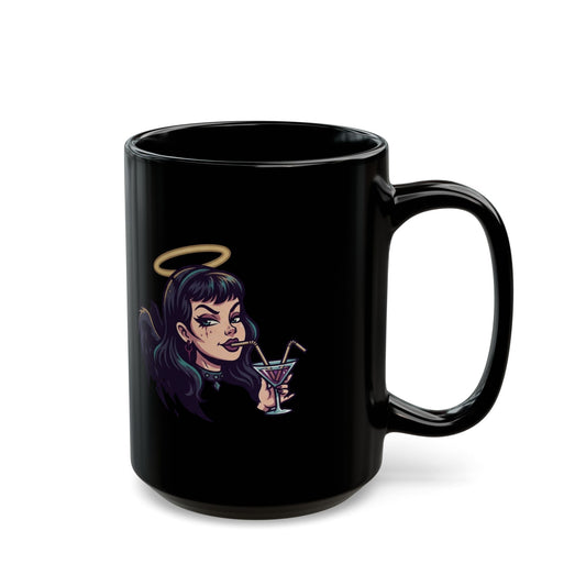 "Fallen From Grace and Loving the Drop" Black Ceramic Mug — Graphic