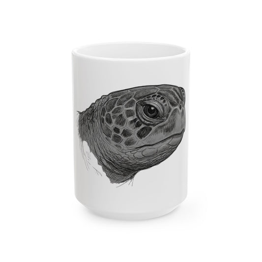 "Pencil Sketch Art Sea Turtle" White Ceramic Mug — Graphic