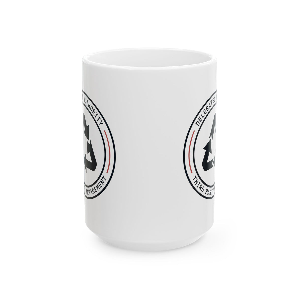 "Managed Entirely By Third Parties" White Ceramic Mug — Graphic
