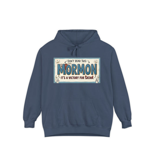 Color: Denim | Devil's Dictionary: Mormon Edition | Garment-Dyed Hoodie — AttitudeShirts