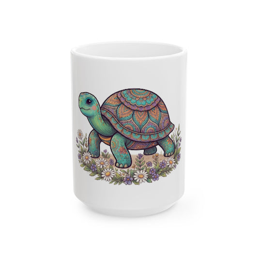 "Hippy Turtle" White Ceramic Mug