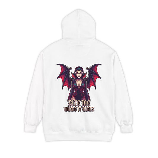 Color: White | Bite Me Where It Hurts Garment-Dyed Hoodie