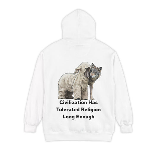 Color: White | Civilization Tolerated Religion Garment-Dyed Hoodie