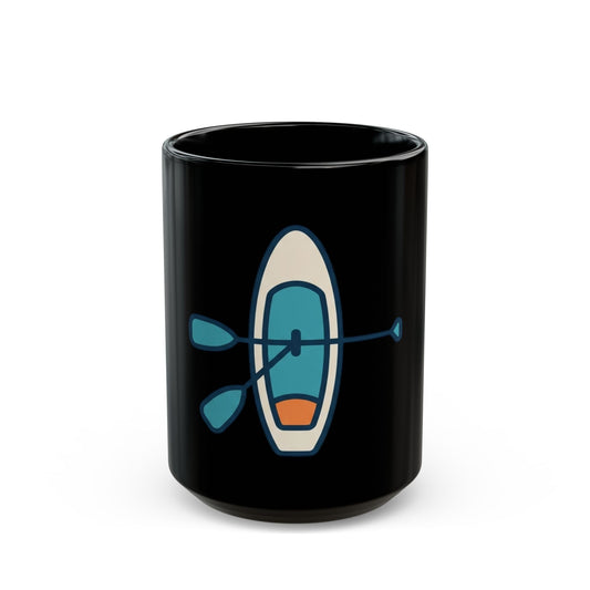 "Mountain Lake Paddle Board" Black Ceramic Mug — Graphic