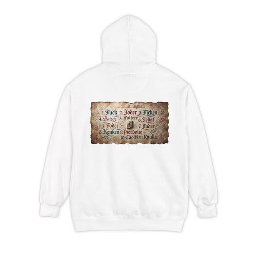 Color: White | Multilingual Garment-Dyed Hoodie