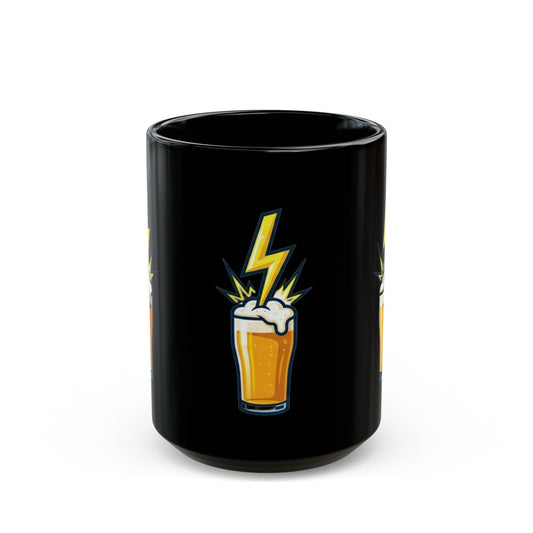 "Static Electricity Brewing" Black Ceramic Mug — Graphic