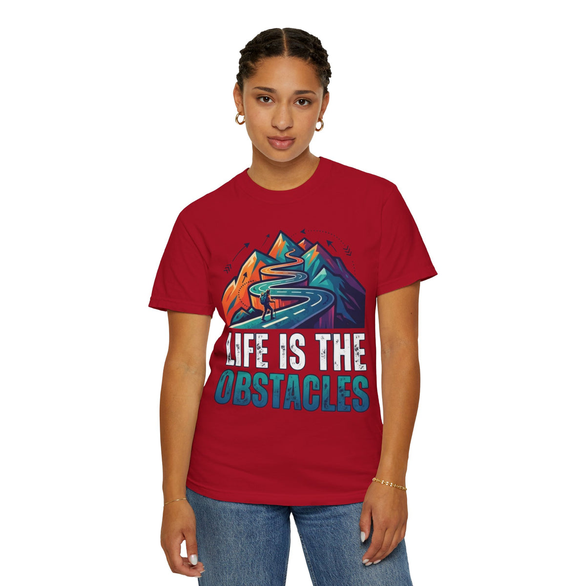 Color: Red | Life Is The Obstacles Unisex Garment-Dyed Tee