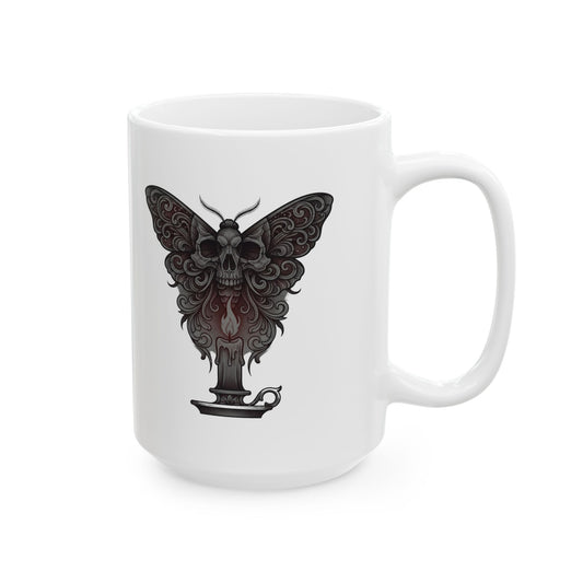 "Skeleton Moth" White Ceramic Mug
