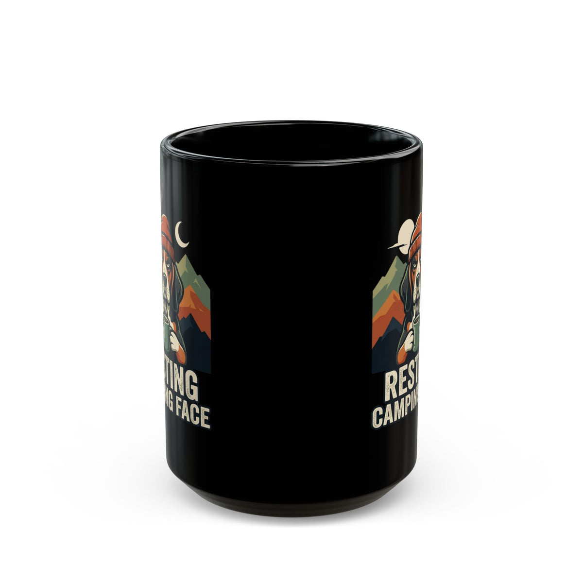 "Resting Camping Face" Black Ceramic Mug