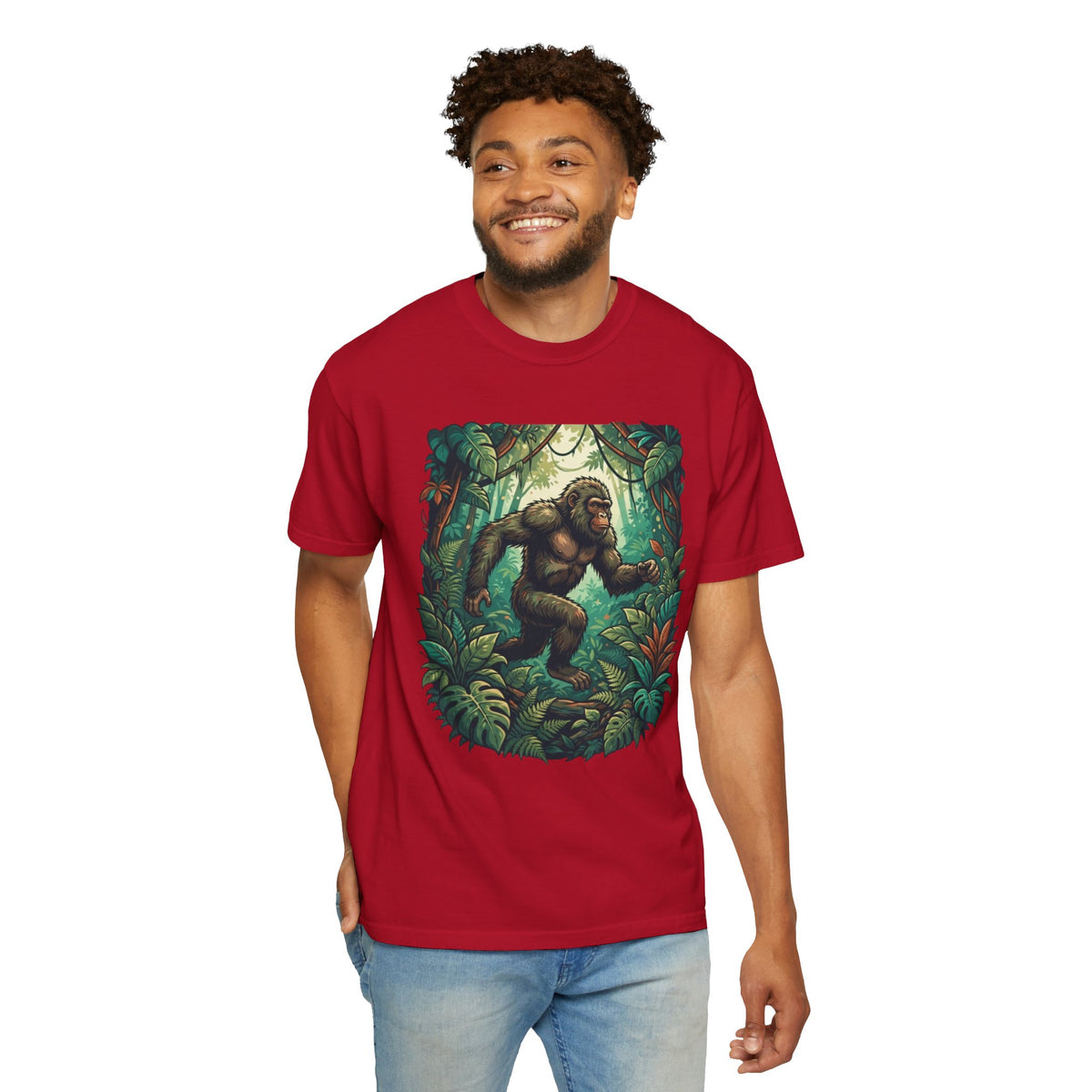 Color: Red | The Bukit Timah Monkey Man (Singapore) Unisex Garment-Dyed Tee