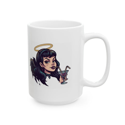 "Fallen From Grace and Loving the Drop" White Ceramic Mug — Graphic