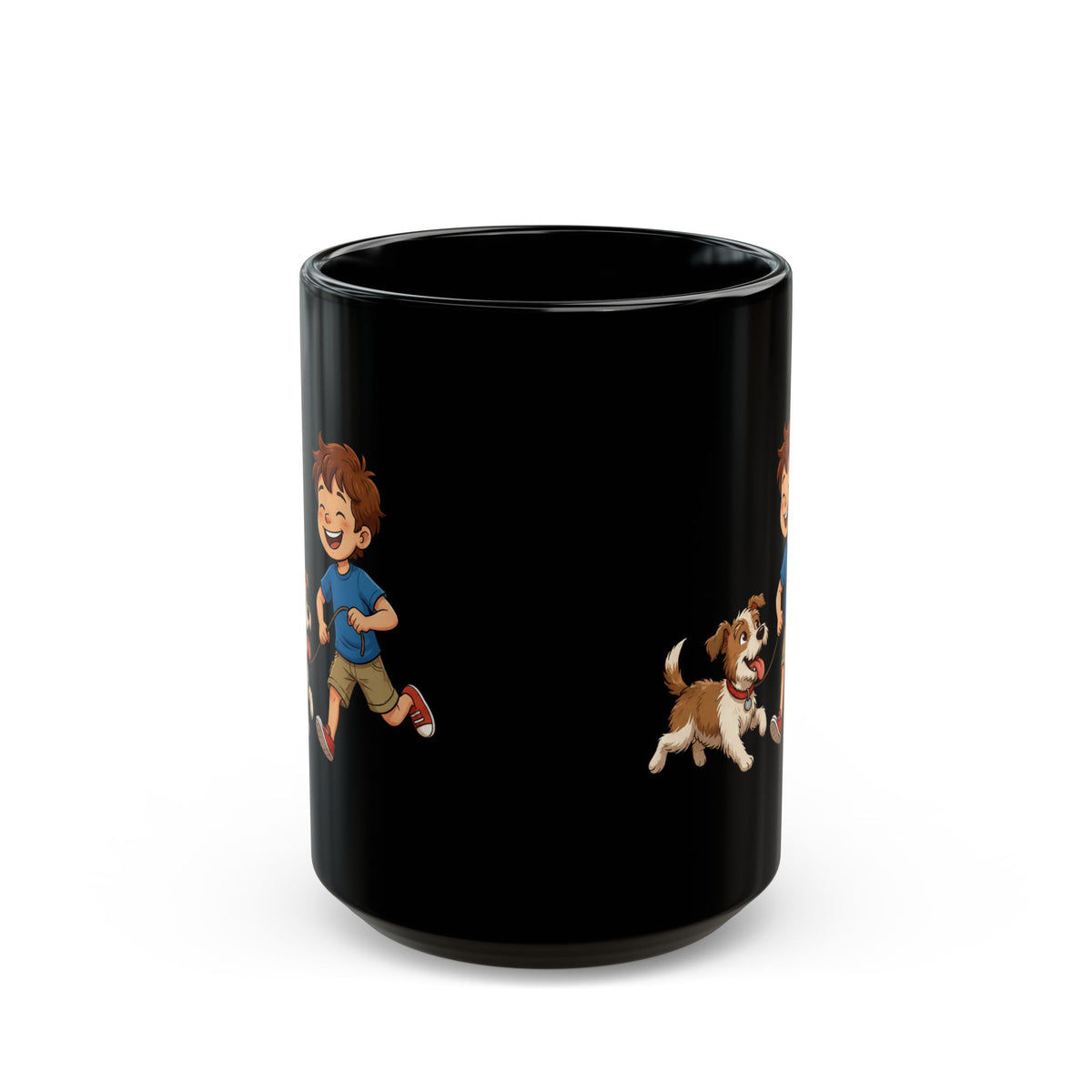 "A Boy And His Dog" Black Ceramic Mug — Graphic