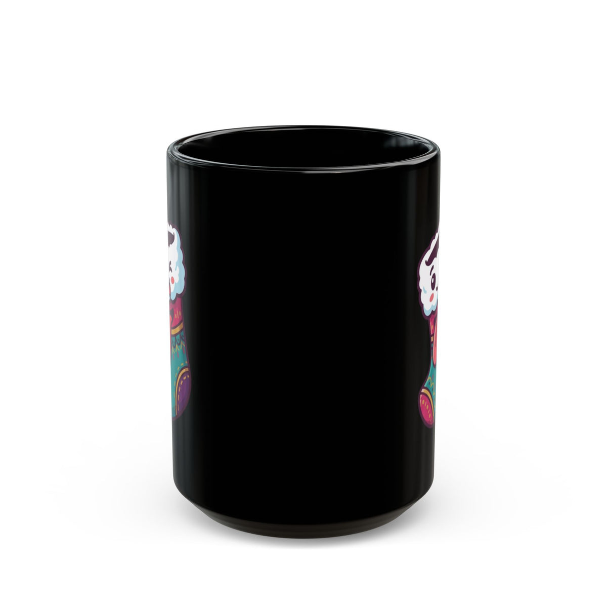 "My Stocking Is Hungry" Black Ceramic Mug — Graphic