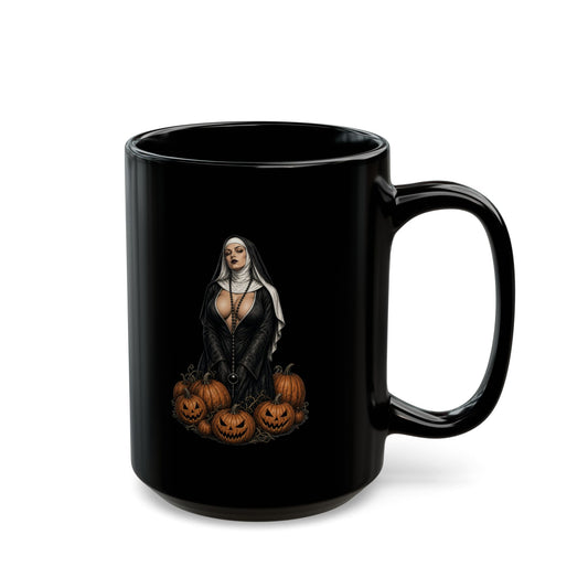 "Halloween Nun" Black Ceramic Mug
