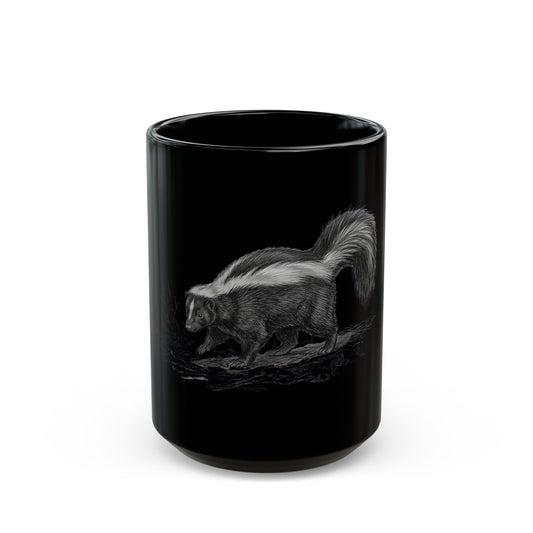 "Pencil Sketch Art Skunk" Black Ceramic Mug